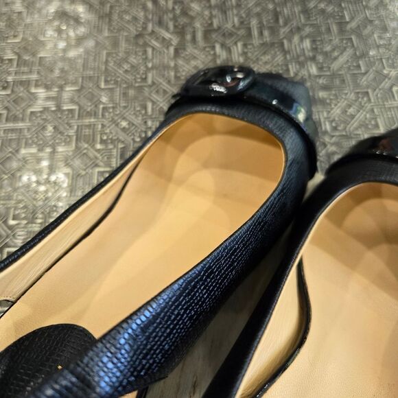 🐢 Cole Haan Black Snake Skin Adjustable Strap  Buckle Open Toed Pump 10B - Picture 7 of 16